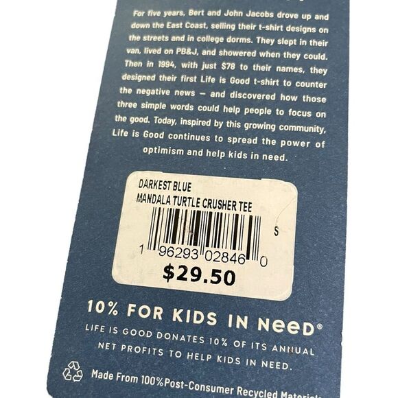 Life Is Good Darkest Blue Mandala Turtle Tee, Size Small - Picture 3 of 5